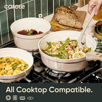 CAROTE 18 Pcs Ceramic Cookware Set Titanium Nonstick
