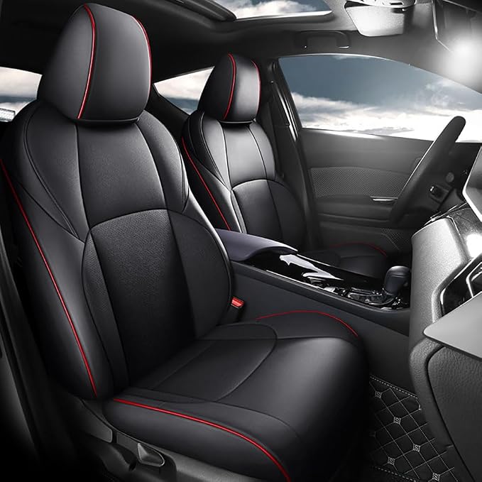 CocheFamilia Custom Fit Corolla Car Seat Covers for Select 2019 2020 2021 2022 2023 2024 2025 Toyota Corolla Hatchback SE, XSE, Nightshade - Full Set,Leather (Black with red Trim)