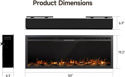 50" Electric Fireplace, Ultra-Thin Recessed/Wall Mounted Electric Fireplace