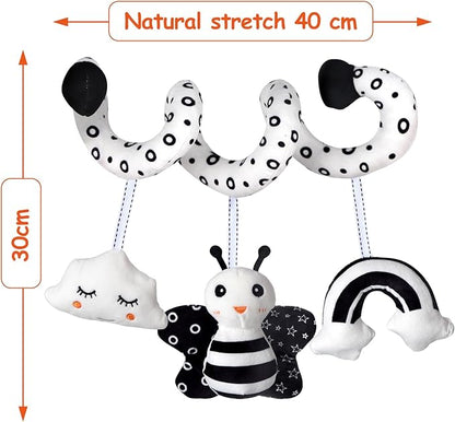 Car Seat Toys, Infant Baby Spiral Activity Hanging Toys Stroller Toys for Car Seat Stroller Bar Crib Bassinet Mobile with BB Squeaker and Rattles (Bee)