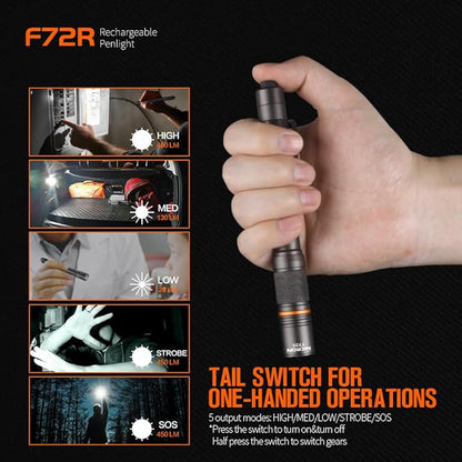 NICRON F72R Pen Light, Pocket Flashlight with Clip,5 Modes 450 lumens mini Rechargeable Flashlight Including Batteries, Focusing penlight ipx4 Waterproof for Work