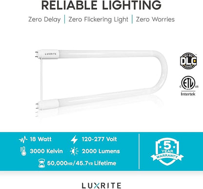 LUXRITE U Bend LED Tube Light, T8 T12, 3000K Soft White, 2000 Lumens,