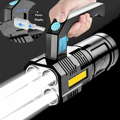 LED Flashlight USB Rechargeable, High Lumens Tactical Light with Sidelight, 4X LED, Zoomable, Handheld Super Brightest Flashlights, Portable Torch for Outdoor Camping Home Emergency Lantern