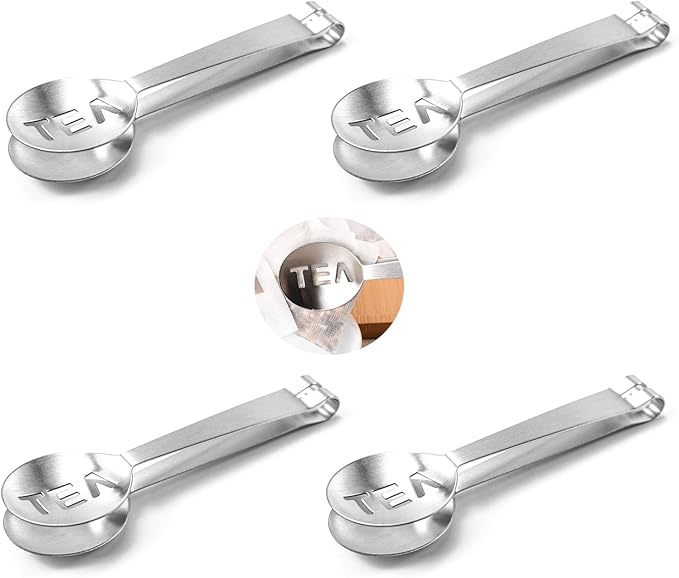 4Pcs Tea Bag Squeezer, Stainless Steel Clip On Strainer, Tea Spoon Tongs
