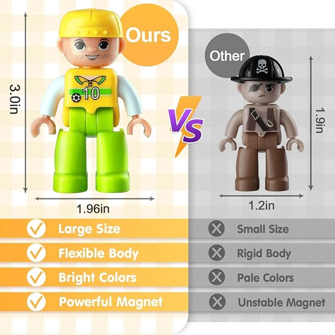 Large Magnetic People Figures for Kids-15pcs,3”Community Helpers Toys People Set Perfect for Magnetic Tiles Building Blocks for Toddlers Boys Girls Ages 3 4 5 6 7+,Creative Magnet Toys Expansion Pack