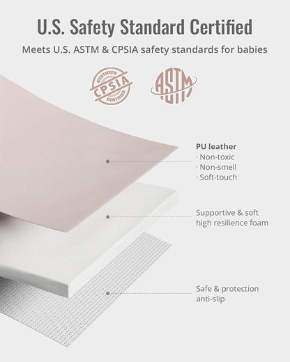 Blissful Diary Vegan Leather Baby Play Mat, 47x47 Thicken Foam Cushioned & Waterproof Playpen Mat for Infants and Toddlers, Stylish and Just Wipe-Clean Playmat for Baby Play on Floor, Taupe