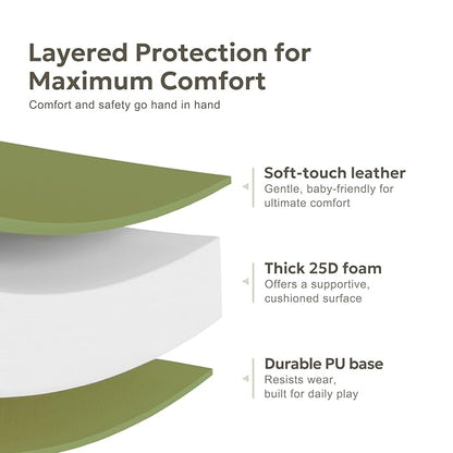Mallify Baby Mat for Floor, Thick Soft Non-Toxic Vegan Leather Baby Play Mat, Waterproof Foam Play Mat, Padded Play Mat for Baby, 50x50 Playpen Mat, Infant Playmat for Baby Girls and Boys, Green