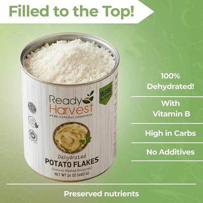 Ready Harvest Dehydrated Food - Potato Flakes | Emergency Food | Instant Mashed Potatoes | #10 Can | 30-Year Shelf Life | Cans Filled to the Top
