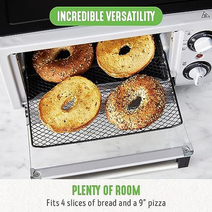 GreenLife Countertop Toaster Oven Air Fryer Stainless Steel, Healthy Ceramic Nonstick, PFAS Free, Tray & Basket, Bake, Broil, Reheat, Adjustable Temp & Time Control, Auto Shutoff, Black