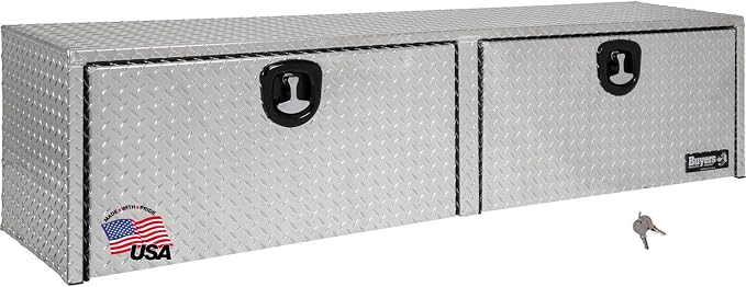 Buyers Products 1701565 Silver Aluminum Diamond Tread Topsider Truck Tool Box, 18x16x90 Inch, Made in USA, Professional Grade, Heavy Duty, Corrosion Resistant, Dual Drop Doors, Compression Latch