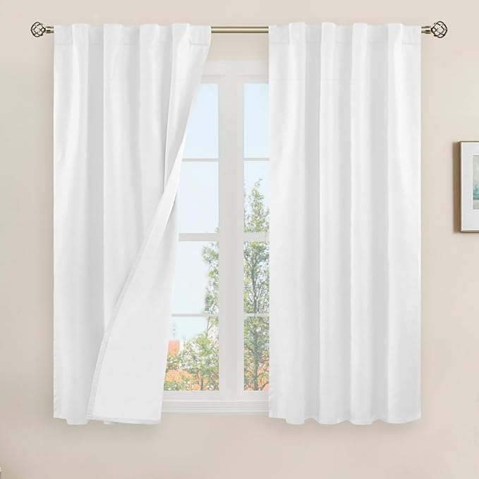 LAMIT Natural 100% Blackout Linen Curtains, 45 Inches Linen Textured Thermal