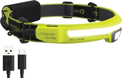 LED Headlamp, Liteband PRO 1500 Lumen Super Bright Head Lamp, Rechargeable Powerful Battery Powered Tactical Headlamps, Camping, Running, Hard Hat Light, Best Rated Forehead Flashlight, Yellow