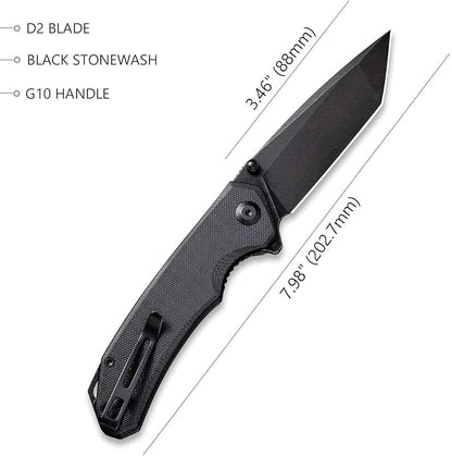 CIVIVI Brazen Folding Pocket Knife,3.5-Inch Tanto D2 Plain Blade,G-10 Outdoor Camping Hiking Knife with Thumb Studs and Flipper opener,Unique Tool Gift for EDC Men Women C2023C (Black)
