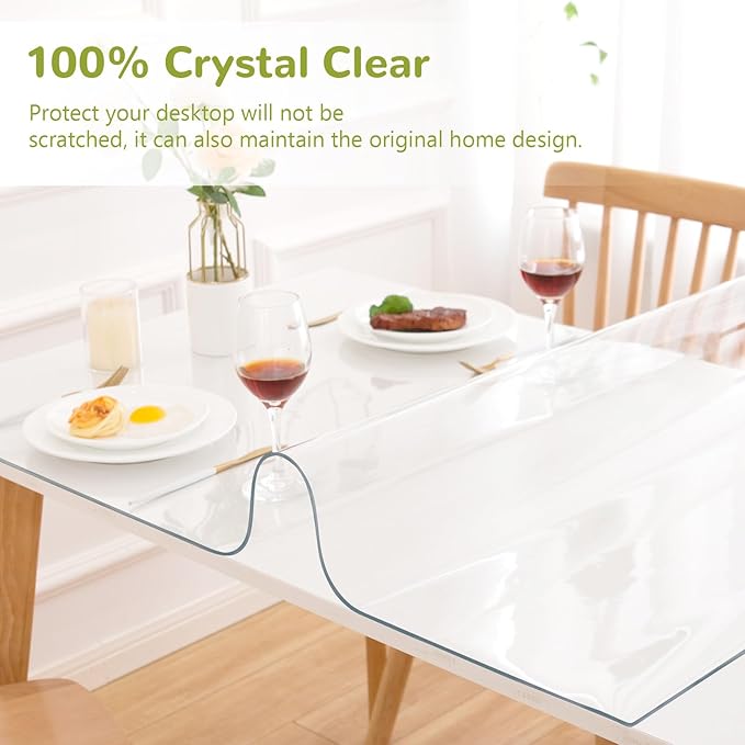 38 x 76 Inch Clear Table Cover Protector, Clear Table Protector for Dining Room Table, 1.5mm Plastic Table Cover, Waterproof Table Pad for Kitchen, Office