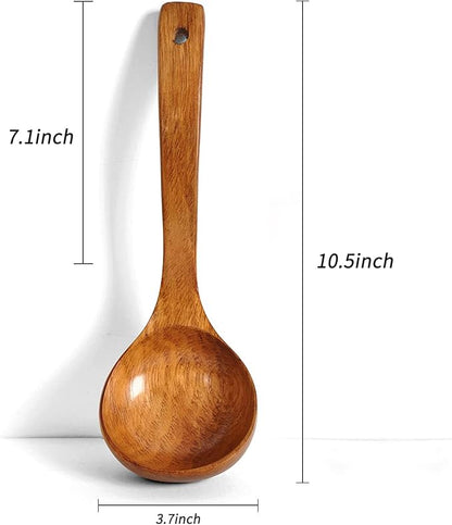 FJNATINH Wooden Ladle with Long Handle, Handmade Soup Ladle