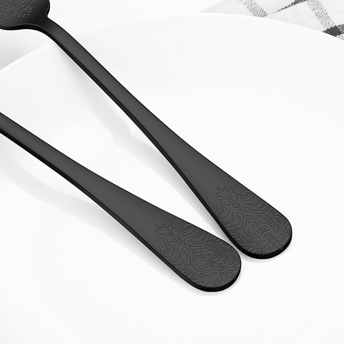 20 Pcs Black Silverware Set for 4 with Classical Flower Embossed Design, Food Grade Stainless Steel Flatware Set, Eating Utensils Sets Include Fork/Knife/Spoon, Cutlery Set, Dishwasher Safe