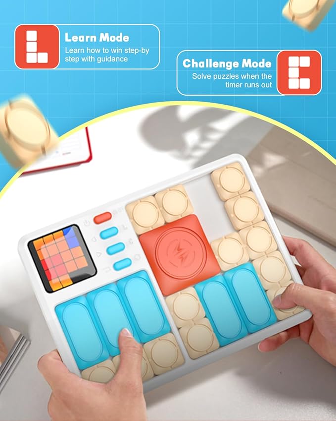 Super Slide Puzzle Games, Handheld Electronic Brain Teaser with 500+ Challenges 7 Levels for Boys, Girls, Adults - Portable Learning Toys Birthday Gifts for Travel, Road Trip, Easter Basket