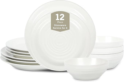 Stone Lain Orbit 12-Piece Dinnerware Set Stoneware, White