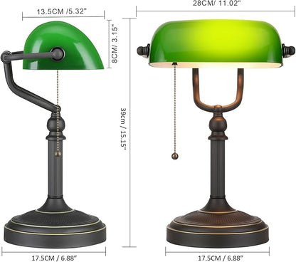 Newrays Antique Green Glass Bankers Desk Lamp
