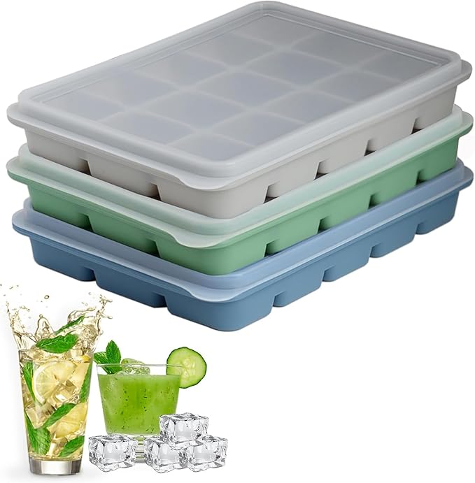 Ice Cube Trays Set of 3, Easy Release 15 Flexible Silicone Ice Cube Molds