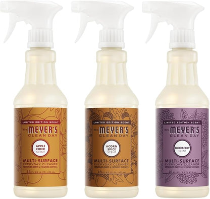 Mrs. MEYER'S Fall Scent Multi-Surface Cleaner, Elderberry, Apple Cider, Acorn Spice, 16 FL OZ each, 3 CT (Variety Pack)