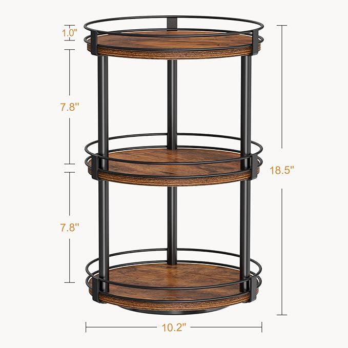 Snughome Lazy Susan Organizer, 3 Tier Rotating Spice Rack, Turntable Lazy Susan