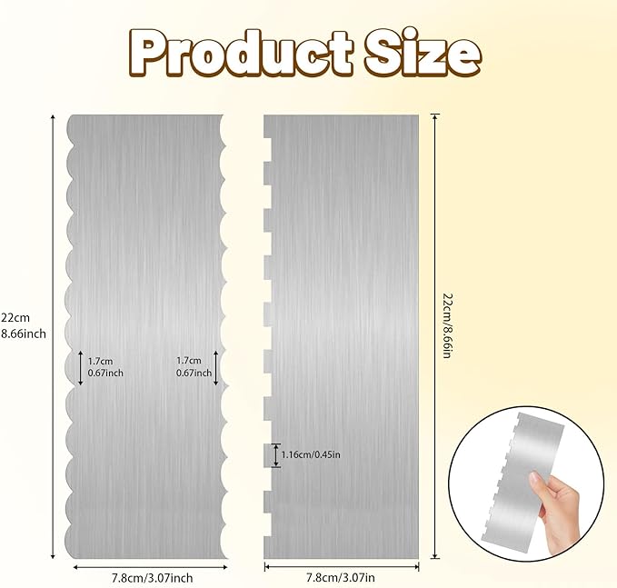 2 Pieces 8.7 Inche Stainless Steel Cake Scraper Double Sided Patterned Edge