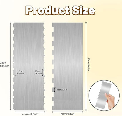 2 Pieces 8.7 Inche Stainless Steel Cake Scraper Double Sided Patterned Edge