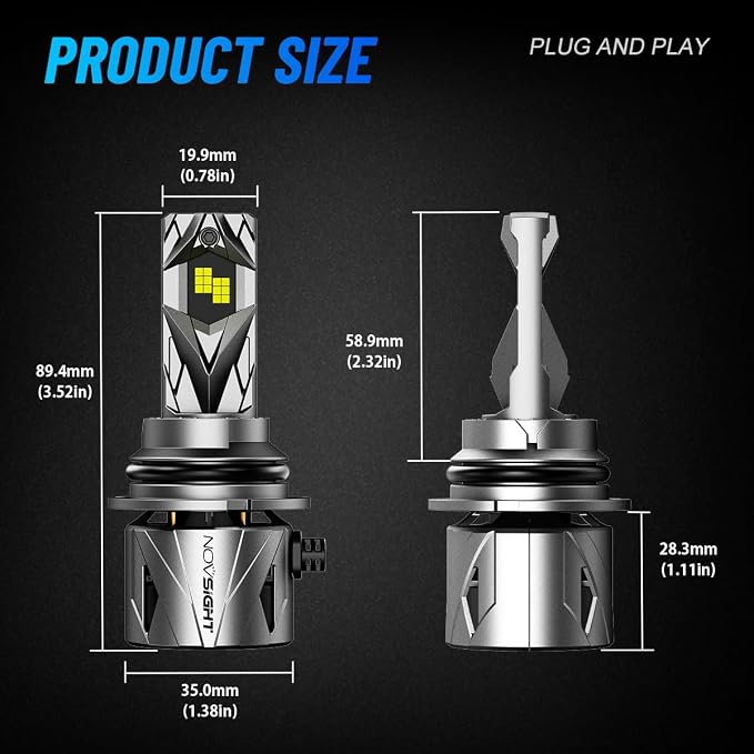 NOVSIGHT 𝟵𝟬𝟬𝟳/𝗛𝗕𝟱 Fog Bulbs Upgrade, 900% Brighter 95,000LM, 240W Performance, Enhanced Cooling, 5-Min Installation, 100,000+ Hour Lifespan, IP68 & CANBUS Compatible, Pack of 2
