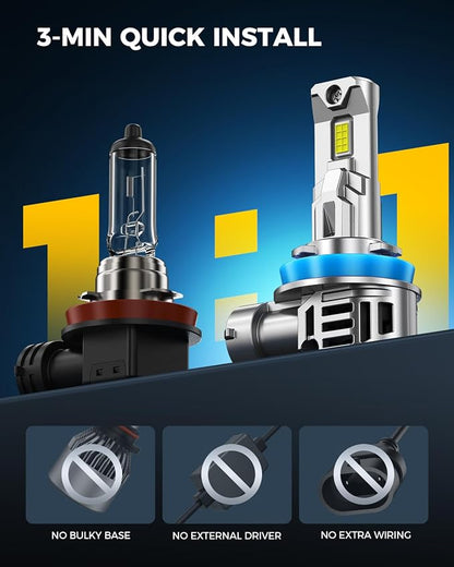 Marsauto H11/H9/H8 LED Bulbs, 60,000LM 10X Brighter, 2026 Upgraded 1:1 Mini Design, 6500K Xenon White H11 Fog Lights, No Flicker, 10-Year Extended Lifespan, Pack of 2