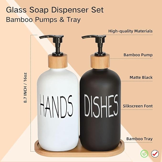 Glass Soap Dispenser Set, Hand Soap and Dish Soap Dispenser