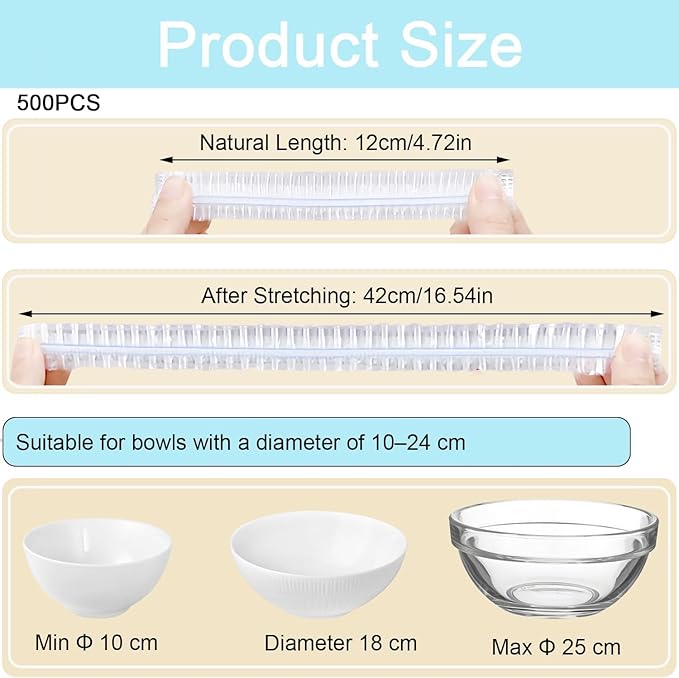 500pcs Plastic Bowl Covers Food Cover, Food Fresh Keeping Bags Elastic Reusable