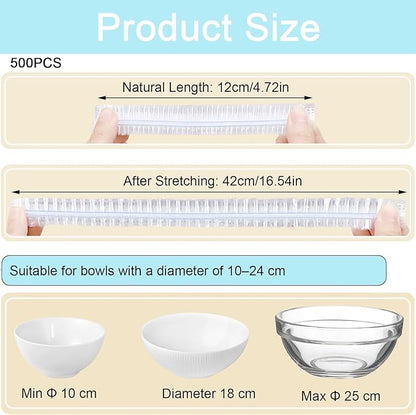 500pcs Plastic Bowl Covers Food Cover, Food Fresh Keeping Bags Elastic Reusable