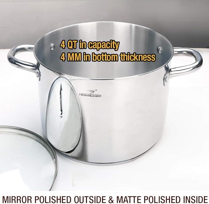 HOMICHEF Small Stock Pot 4 Quart Nickel Free Stainless Steel