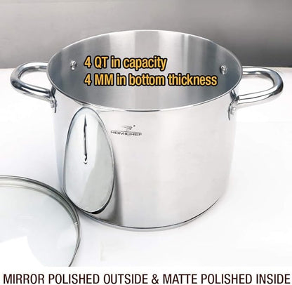 HOMICHEF Small Stock Pot 4 Quart Nickel Free Stainless Steel