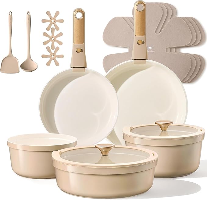 CAROTE 18 Pcs Ceramic Cookware Set Titanium Nonstick