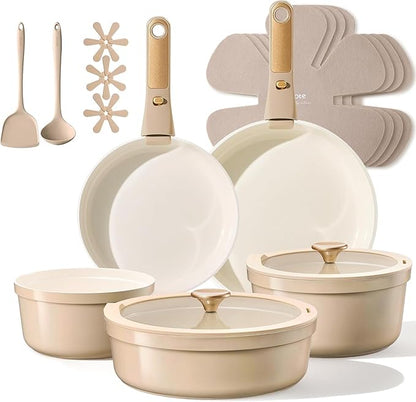 CAROTE 18 Pcs Ceramic Cookware Set Titanium Nonstick