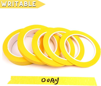 5 Rolls Pinstripe Tape - Masking Tape 1/16", 1/8", 1/4", 1/2", 3/4" - Thin Painters Masking Automotive Tape for DIY, Car, Auto, Paint, Art, Tumblers (Yellow)