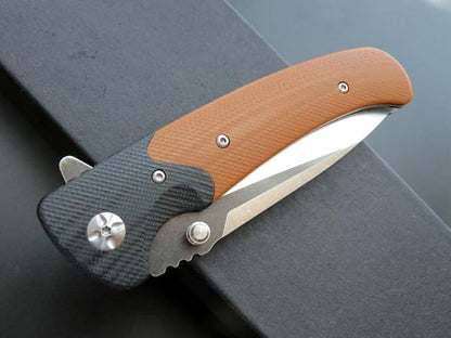 Eafengrow EF67 Pocket Knife with Metal Clip,D2 Steel Blade G10 Handle EDC folding knife Tool Liner Lock for Tourist Outdoor Camping Hiking Tactical (EF67-brown)