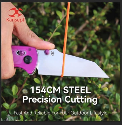KANSEPT Main Street Pocket Folding Knife, 3.36''Stonewashed 154CM Sharp Blade, Purple Acrylic Handle with Axis Lock and Thumb Stud, Perfect Clip for Camping Hiking Fishing Gift Everyday Carry T1015v10