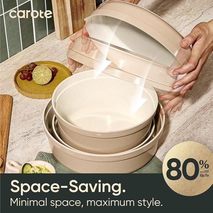 CAROTE 18 Pcs Ceramic Cookware Set Titanium Nonstick