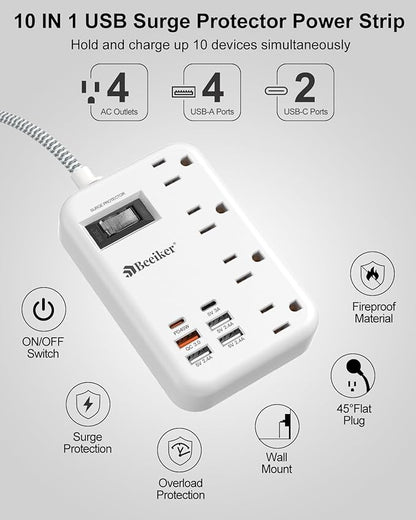 45W USB C Surge Protector Power Strip, Travel Power Strip