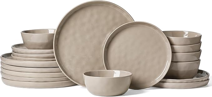 Famiware Mars Plates and Bowls Set, 18 Pieces Dinnerware Sets, Dishes Set for 6, Cinnamon Brown