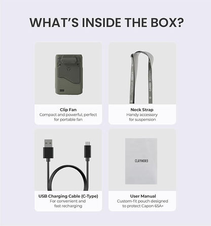 Claymore Clip Fan Khaki ??Portable Rechargeable Neck Waist Wearable Fan with 5200mAh Battery, 5-Speed Quiet BLDC Motor, Hands-Free Neck Strap Design, USB-C Charging Camping, Hiking, Outdoor Use