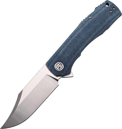 Petrified fish PFP03 Victor,3.58" K110 Satin Blade,140g Micarta Handel Flipper Liner lock Folding knife (Blue Satin)