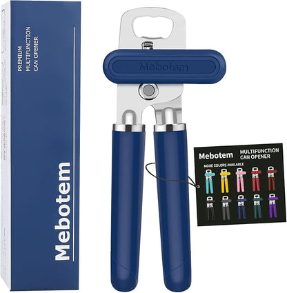 10 Colors Can Opener Manual Handheld Heavy Duty Hand Can Opener Smooth Edge Stainless Steel Can Openers Top Lid Kitchen Gadgets, Best Large Rated Easy Turn Knob, with Bottle Opener, Navy Blue