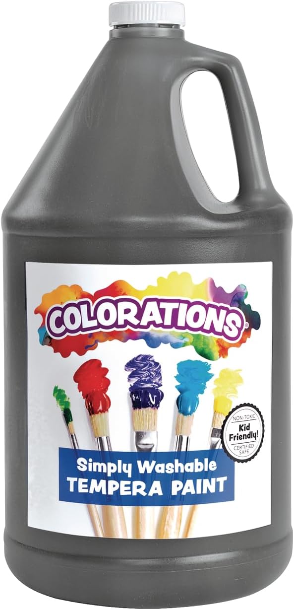 Colorations Paraben-Free Washable Tempera Paint for Kids - 1 Gallon Value Size. Vibrant Black, Non-Toxic and Made in The USA, Classroom Must Haves, Bulk Arts and Crafts Supplies