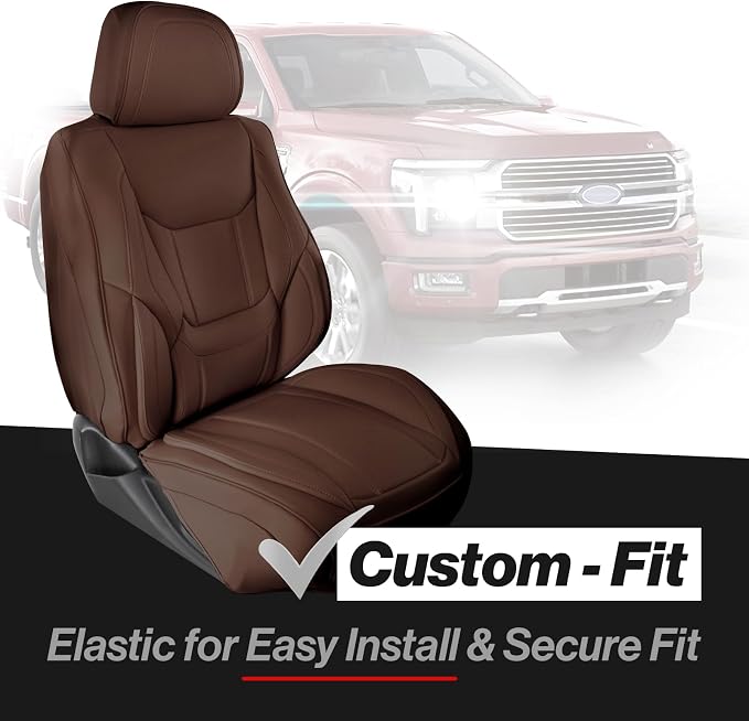 Coverland Custom Truck Car Seat Covers Full Set for [2007-2013 GMC Sierra 1500 Crew, Extended Cab] - Protector Water Resistant Leather Memory Form Back Support Seat Cushion [Full Set-Dark Brown]