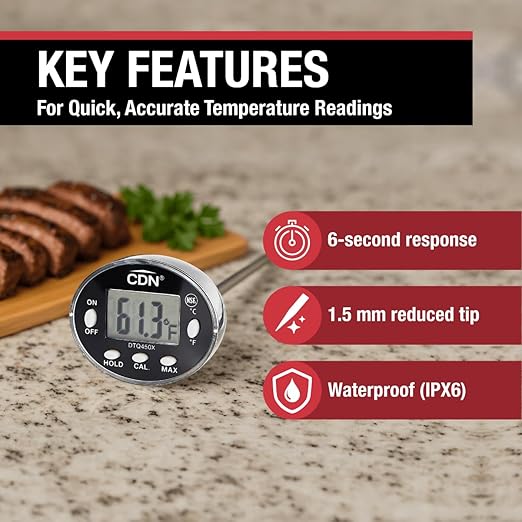 CDN Waterproof Digital Thermometer Long 4.75" Stem, NSF Certified, Brewing