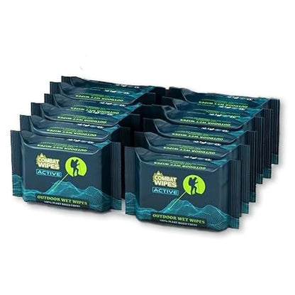 Combat Wipes ACTIVE Outdoor Wet Wipes - Extra Thick Camping Gear, Biodegradable, Body & Hand Cleansing/Refreshing Cloths for Backpacking & Gym w/Natural Aloe & Vitamin E (12 Pack, 300 Wipes)…